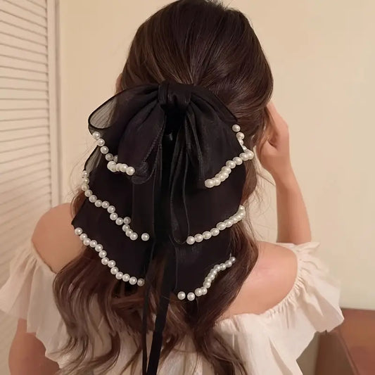 1pc Women's Hair Claw Fashion Simple New Style Bow Ribbon Hair Grab Shark Clip