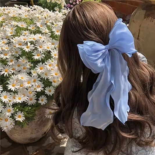 Big Hair Bow Clips French Style Solid Color Long Silk Ribbon Bow Hair Clip Barrette Hair Accessories