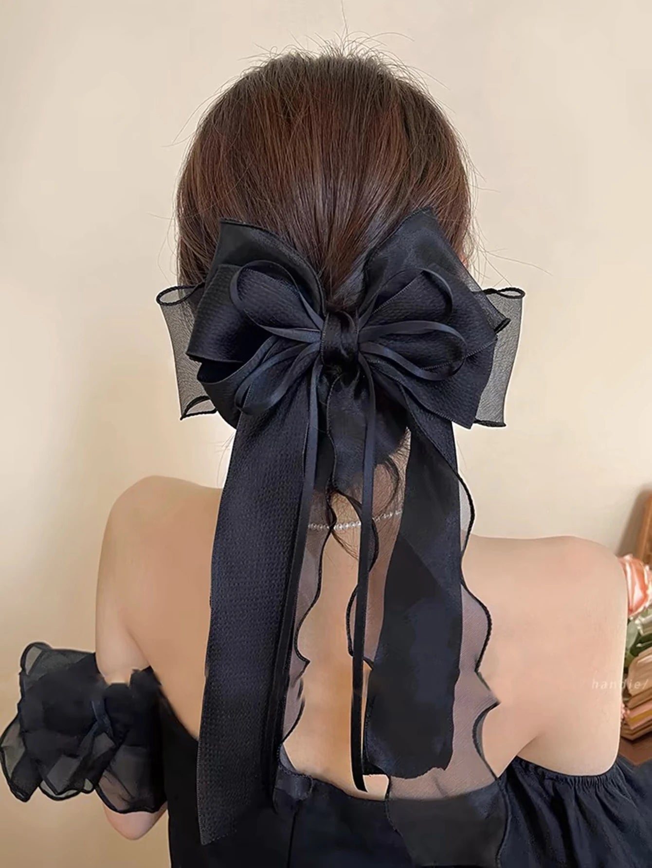 1pc Sweet & Elegant Extra-Large Mesh Bowknot Long Ribbon Hair Clip