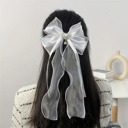 Enchanting Ribbons, Elegant Multi-Layer Mesh Bow Hair Clip